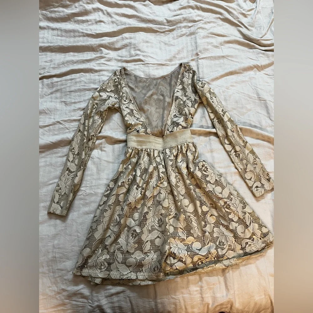 Zara Crème Net Lace Dress - Picture 5 of 12